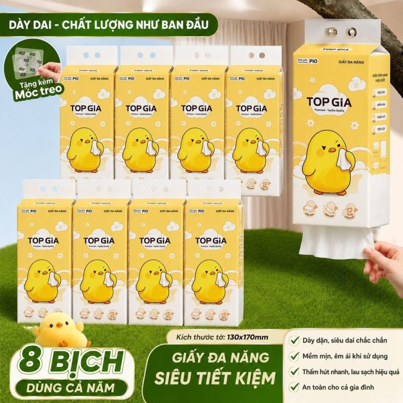 Thùng 8 bịch khăn giấy rút PIO TopGia