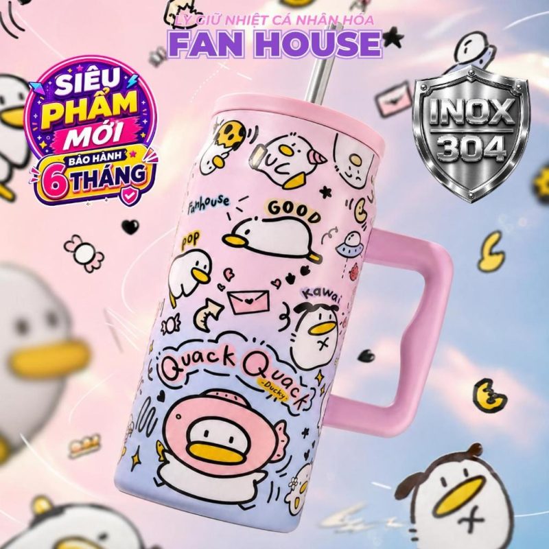 Ly giữ nhiệt BIGCUP Fan House 1500ml inox 304 mẫu vịt hồng