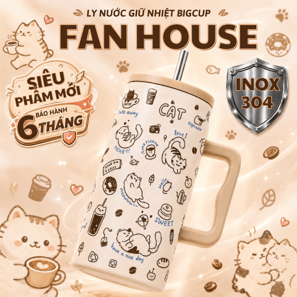 Ly giữ nhiệt BIGCUP mẫu Biscuit kem inox 304