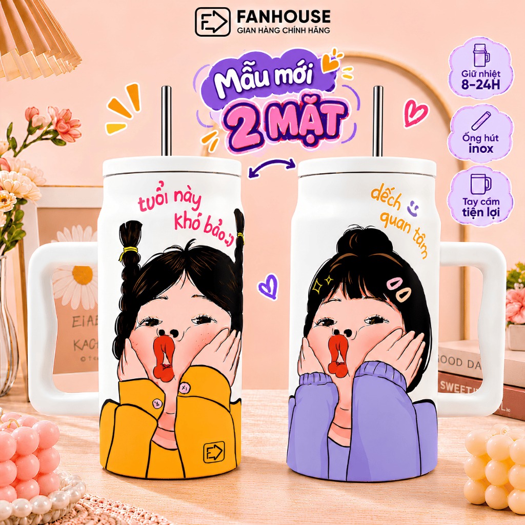 Ly giữ nhiệt BIGCUP mẫu cô gái dễ thương