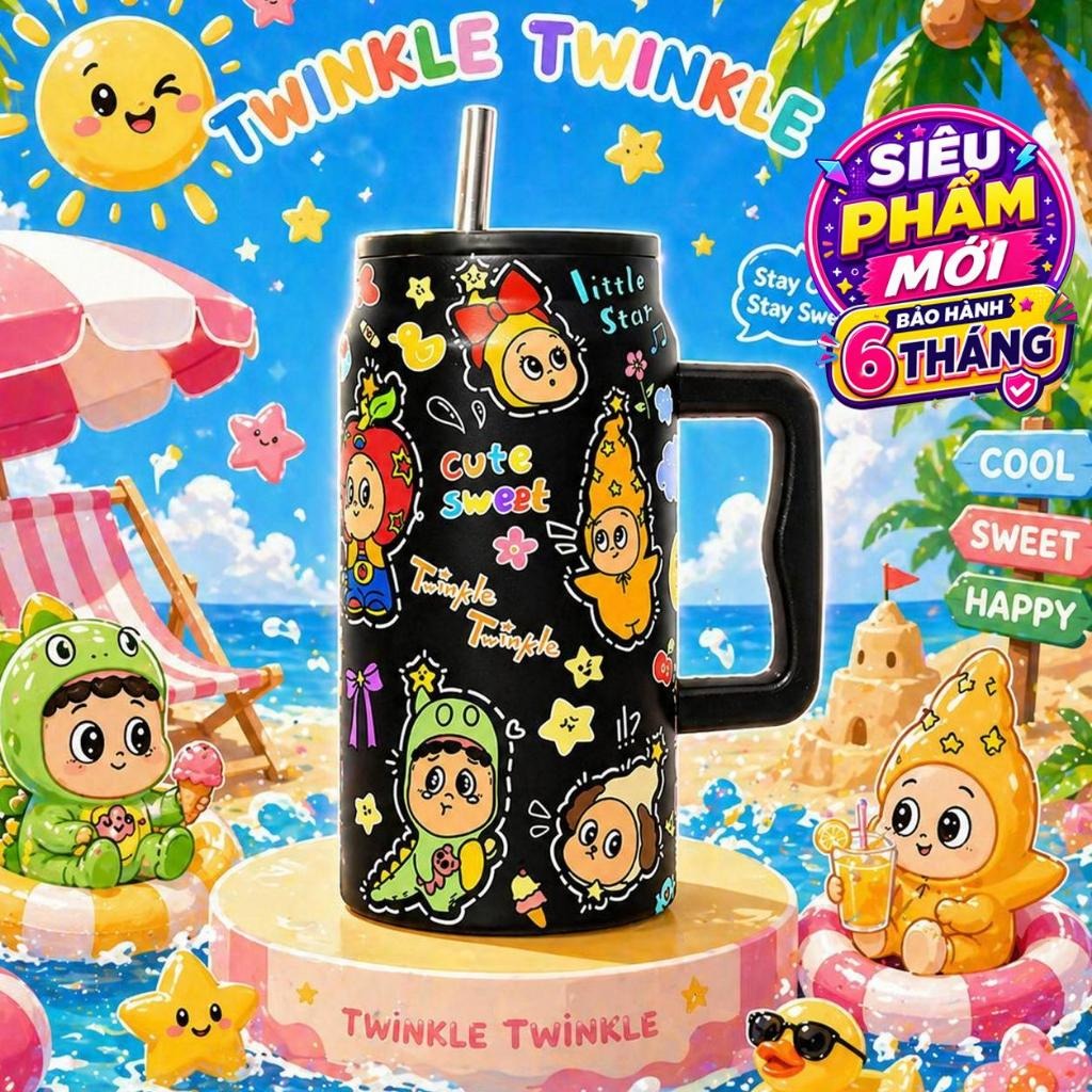 Ly giữ nhiệt BIGCUP mẫu Twinkle Twinkle đen